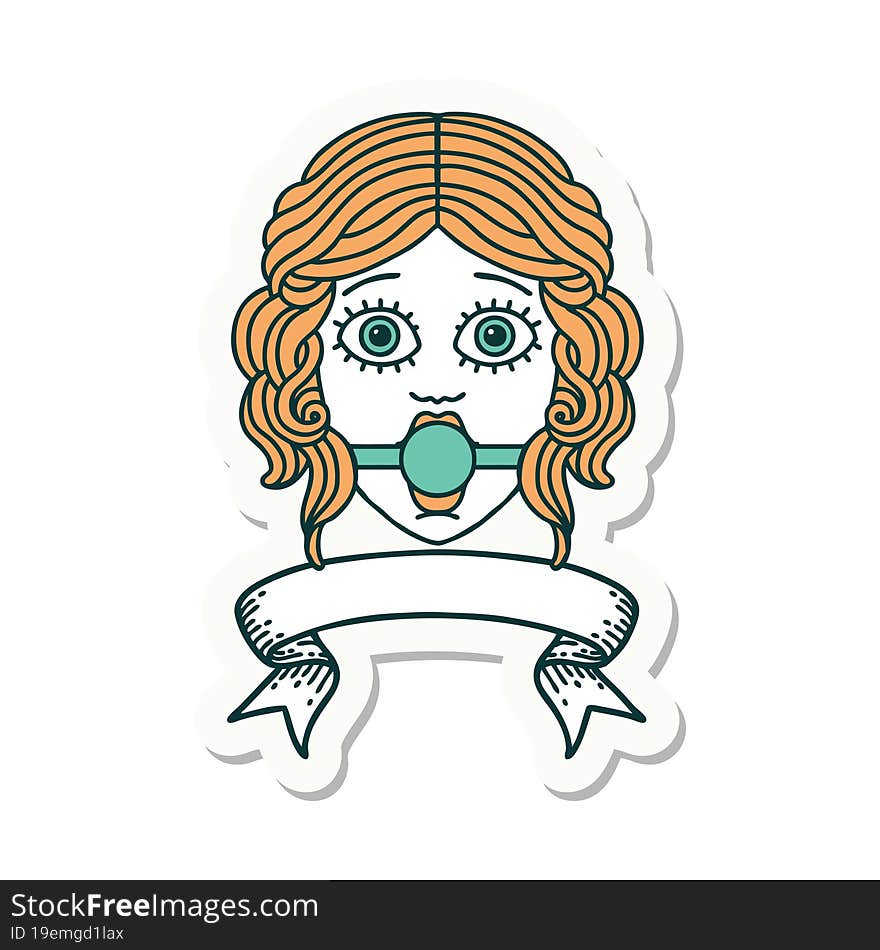 Tattoo Sticker With Banner Of Female Face With Ball Gag