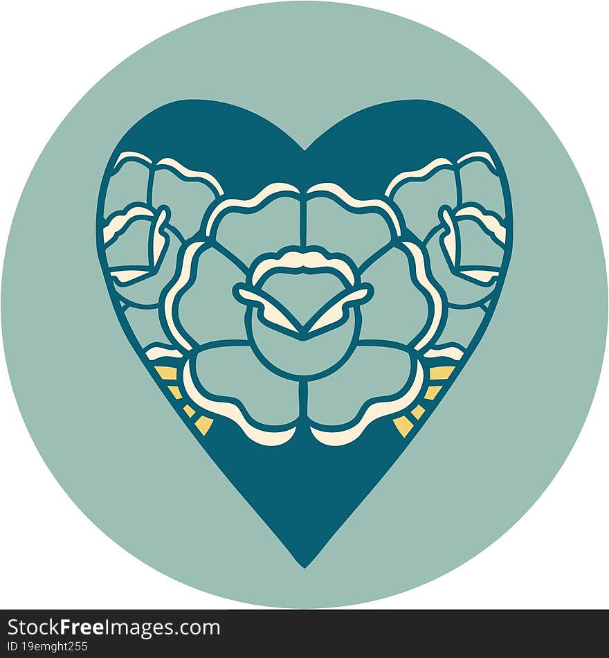 iconic tattoo style image of a heart and flowers. iconic tattoo style image of a heart and flowers