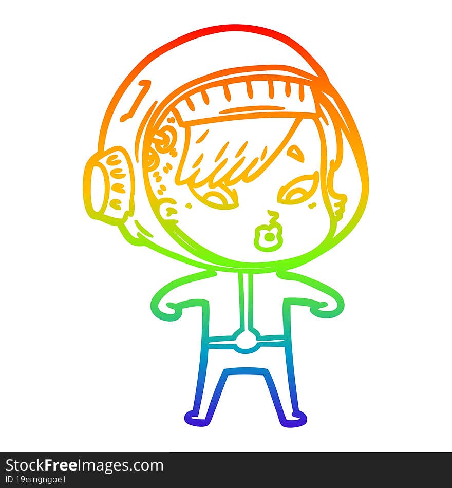 rainbow gradient line drawing of a cartoon astronaut woman