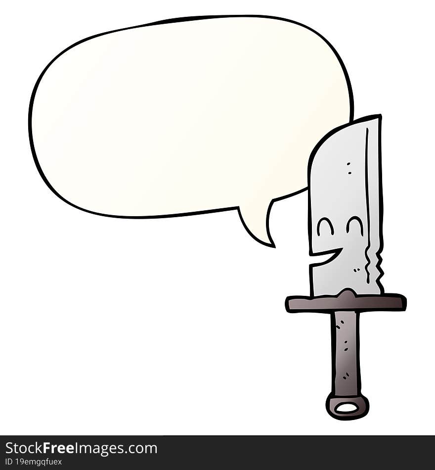 cartoon knife and speech bubble in smooth gradient style