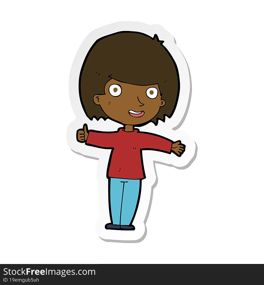 sticker of a cartoon happy woman