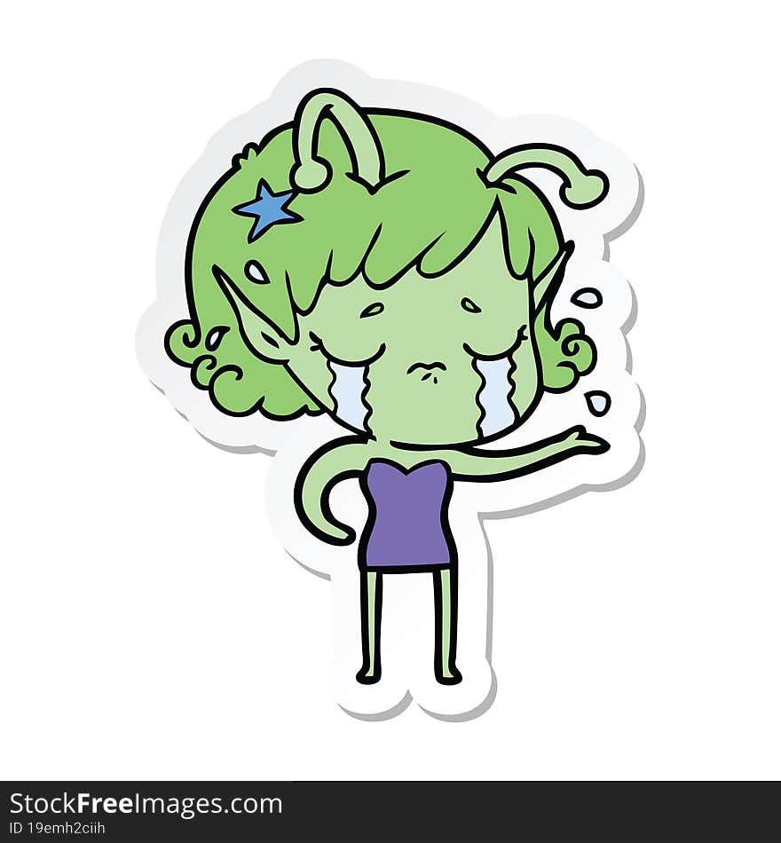 sticker of a cartoon crying alien girl