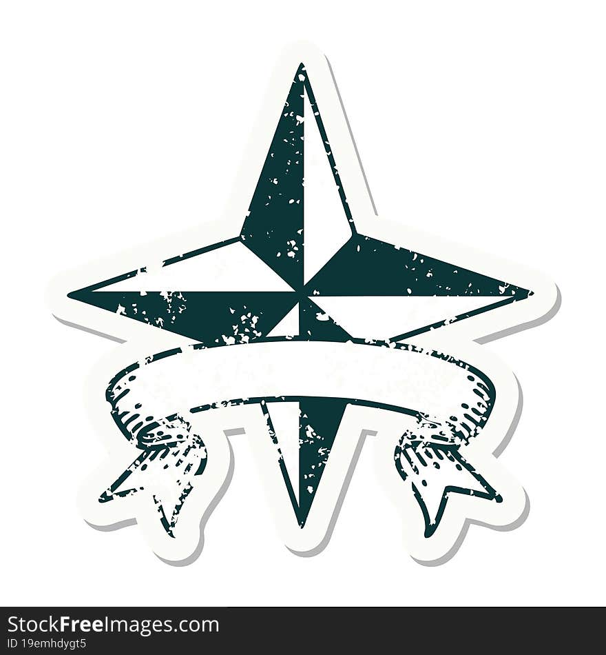 grunge sticker with banner of a star symbol