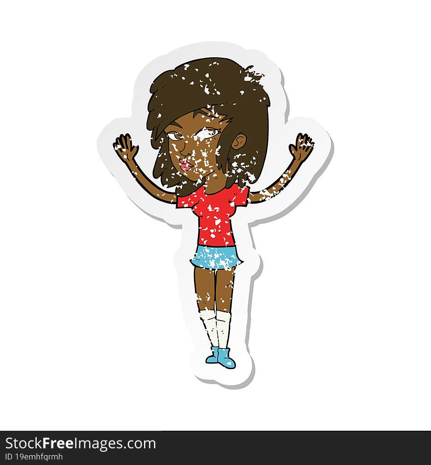 retro distressed sticker of a cartoon pretty girl