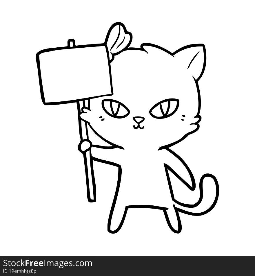 cute cartoon cat with protest sign. cute cartoon cat with protest sign