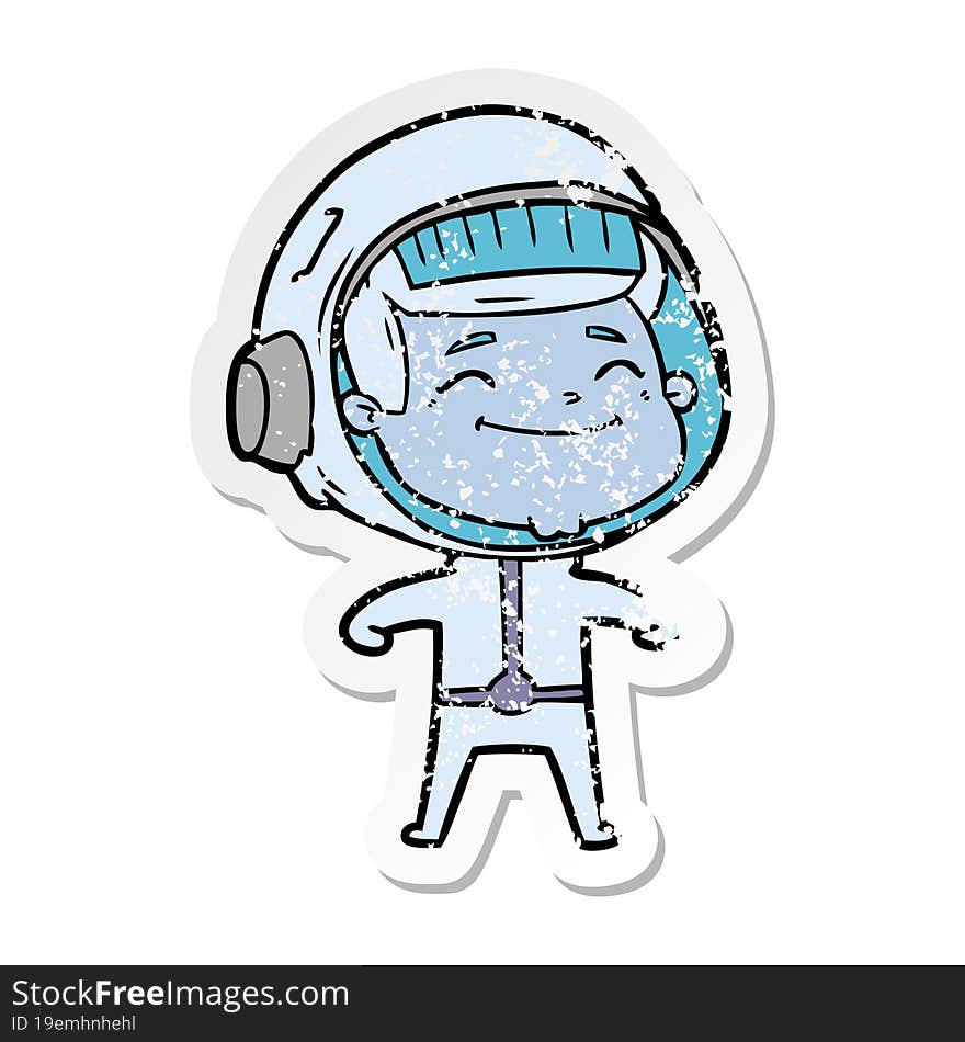 Distressed Sticker Of A Happy Cartoon Astronaut