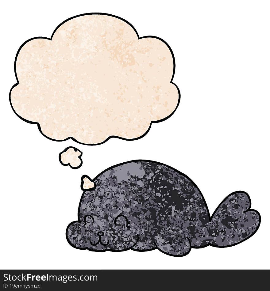 cute cartoon seal and thought bubble in grunge texture pattern style