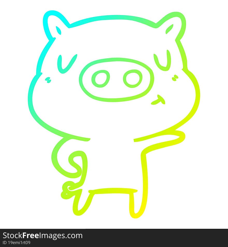 Cold Gradient Line Drawing Cartoon Pig Pointing