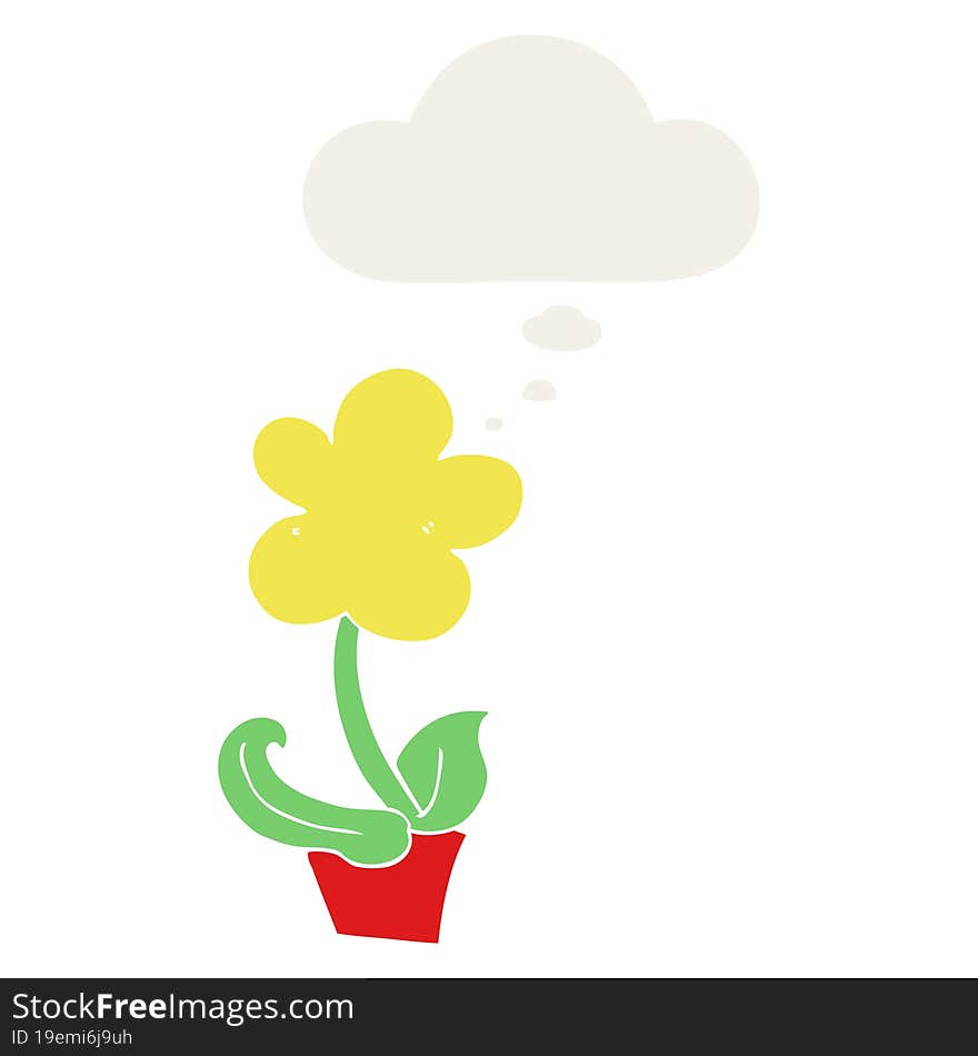 Cute Cartoon Flower And Thought Bubble In Retro Style