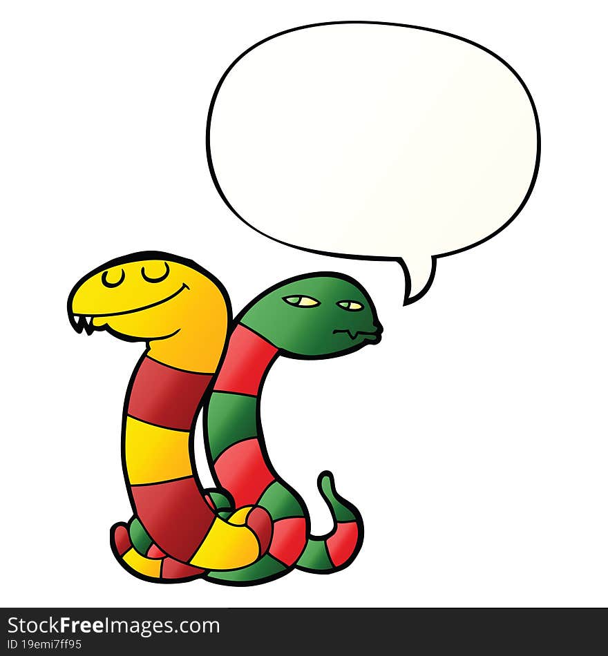 cartoon snakes and speech bubble in smooth gradient style