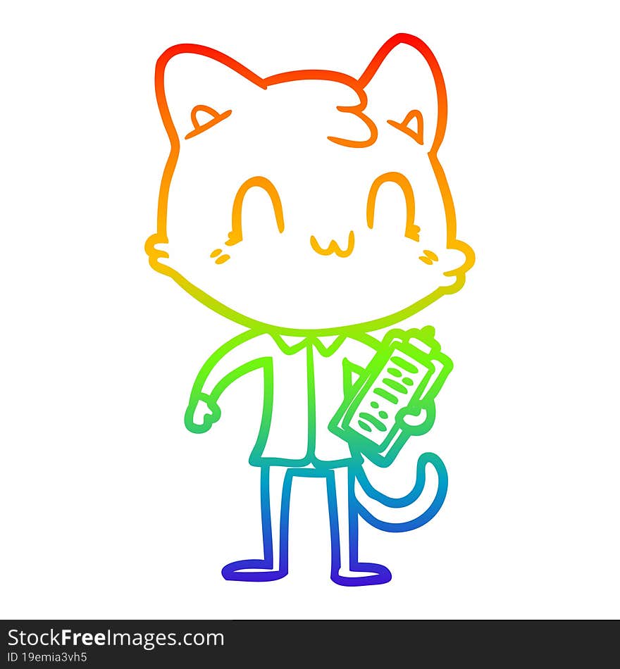 rainbow gradient line drawing of a cartoon happy cat