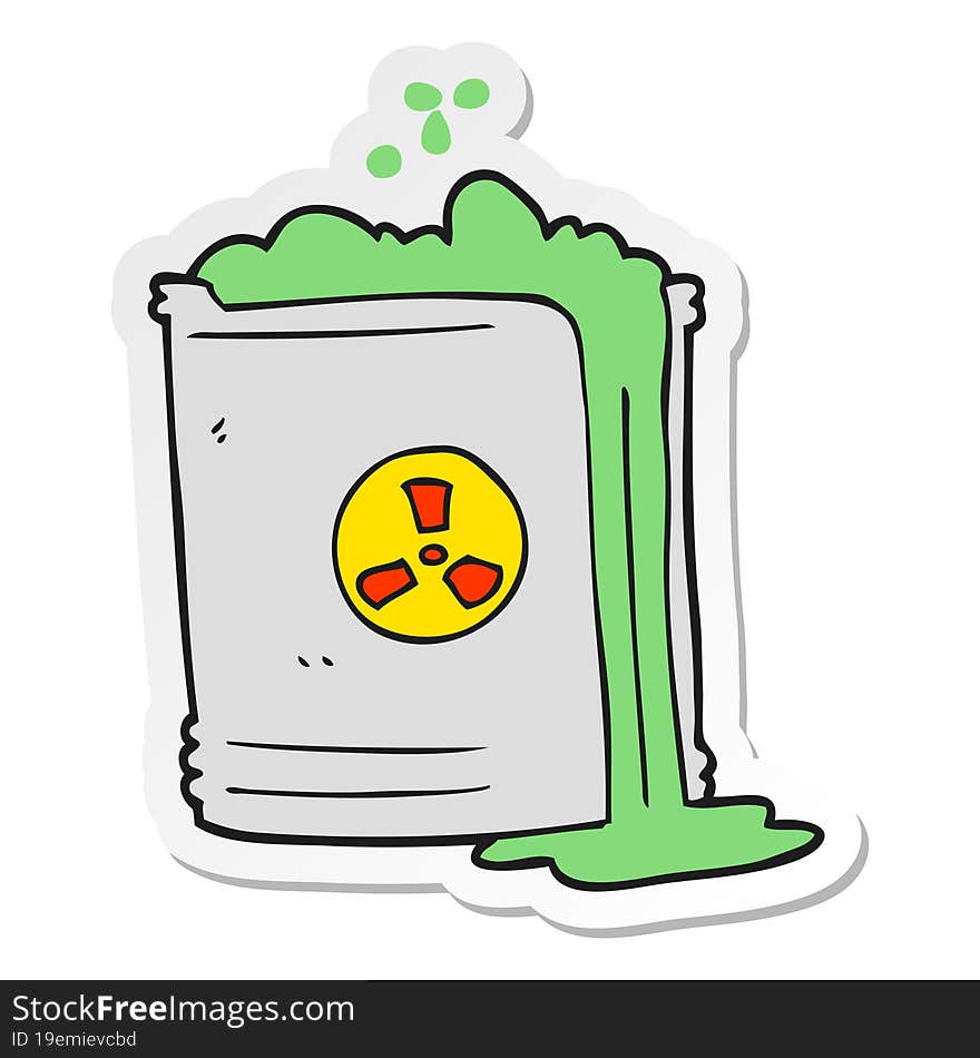 Sticker Of A Cartoon Radioactive Waste