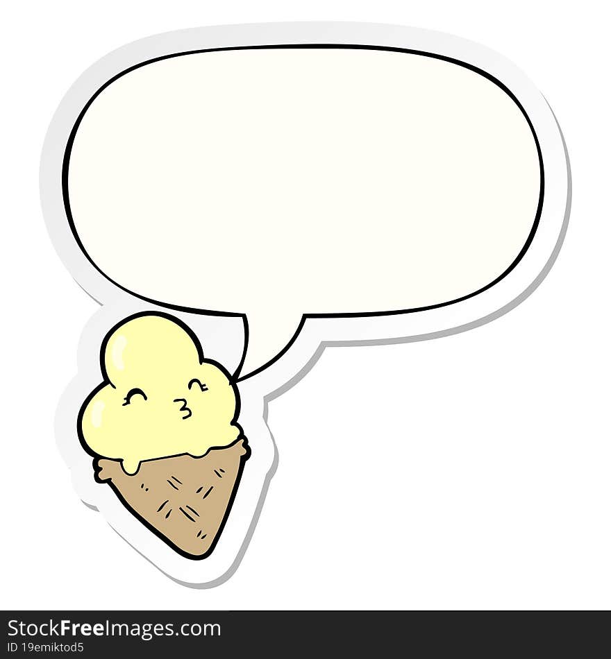 Cartoon Ice Cream And Speech Bubble Sticker