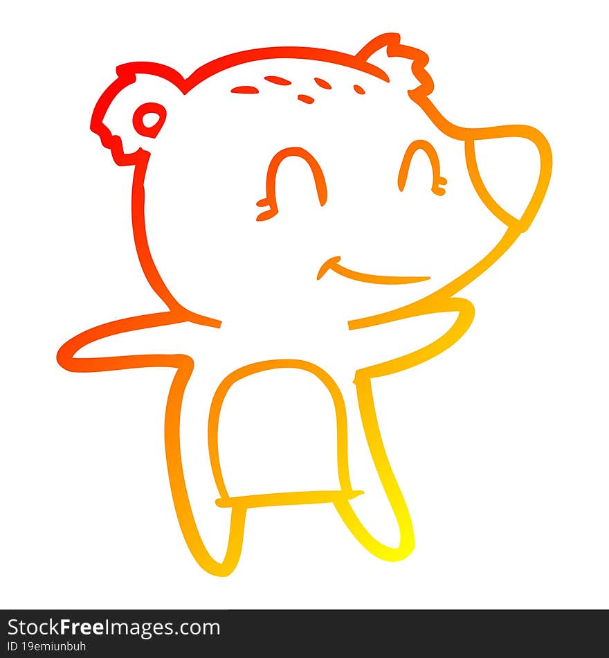 warm gradient line drawing smiling polar bear cartoon