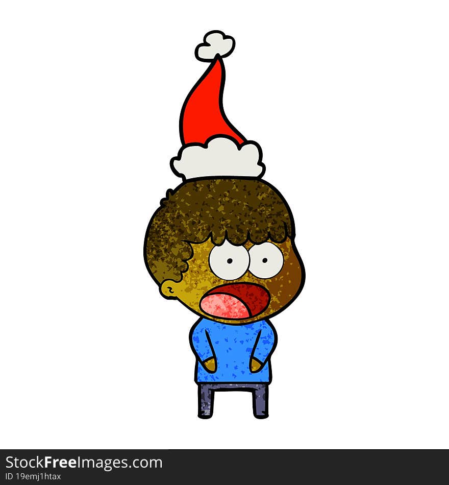 textured cartoon of a shocked man wearing santa hat