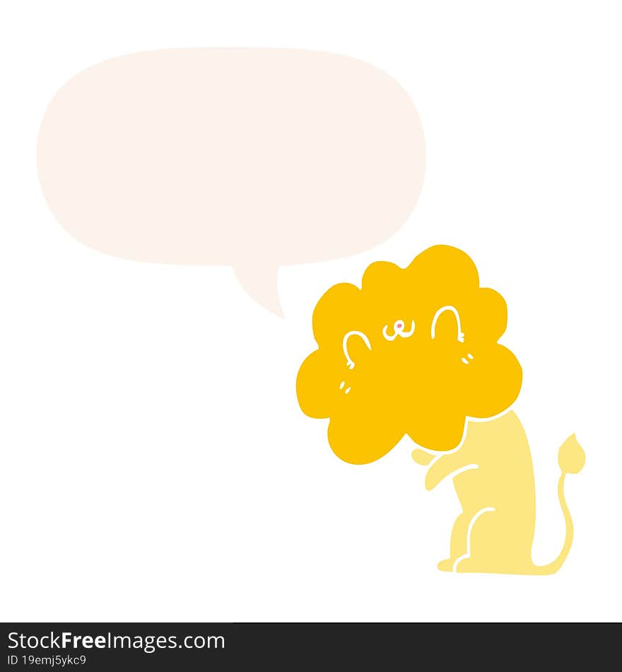 Cartoon Lion And Speech Bubble In Retro Style