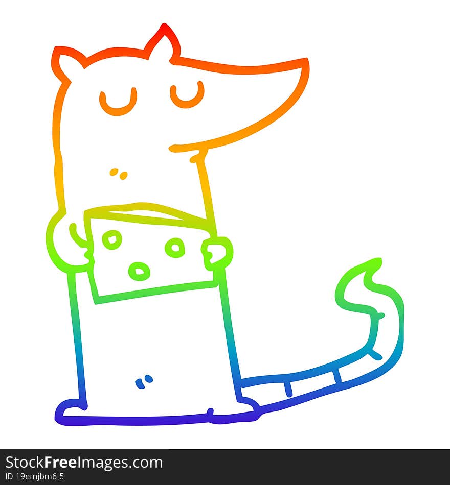 rainbow gradient line drawing of a cartoon mouse with cheese