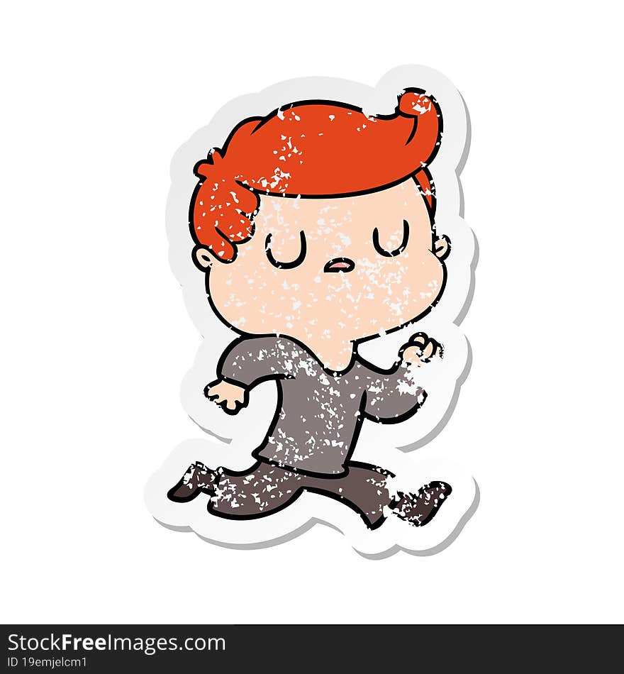 distressed sticker of a cartoon aloof man running