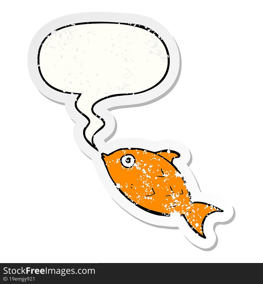 cartoon fish and speech bubble distressed sticker