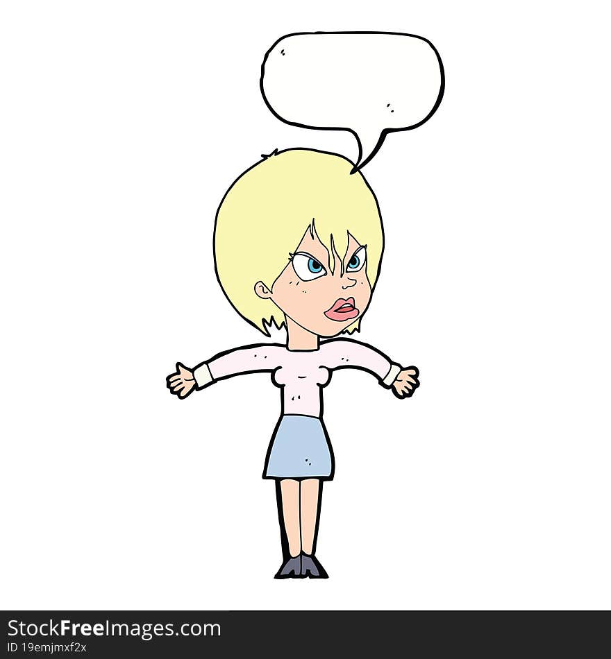 Cartoon Annoyed Girl With Speech Bubble