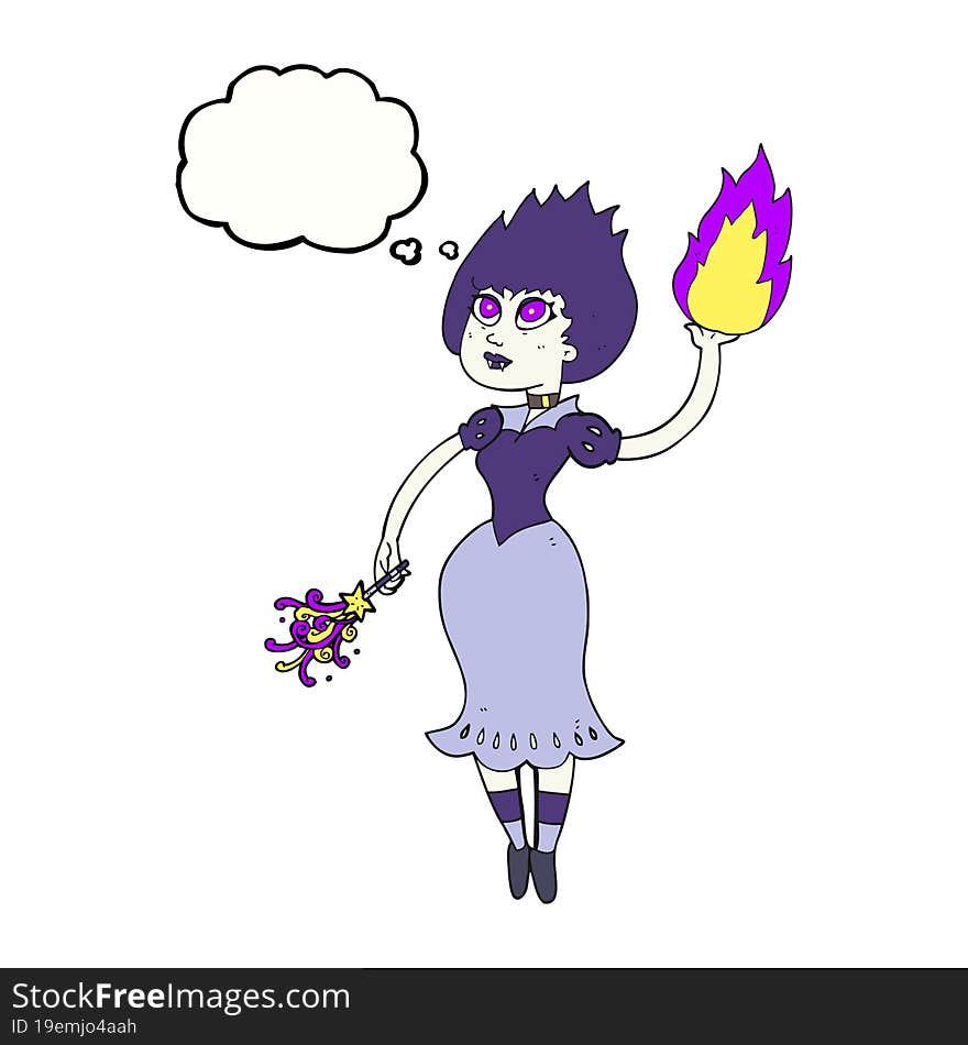 thought bubble cartoon vampire girl casting fireball