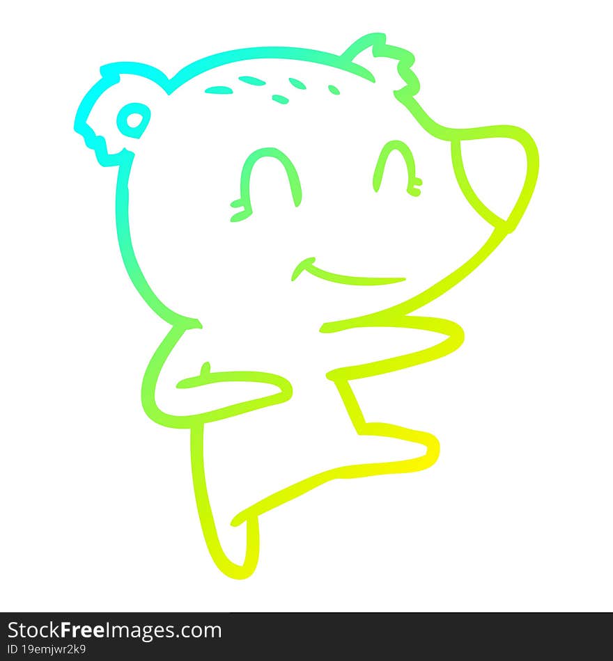 cold gradient line drawing smiling dancing bear cartoon