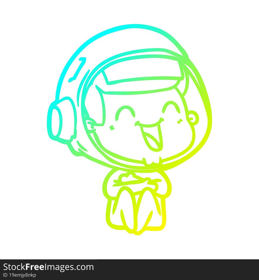 Cold Gradient Line Drawing Happy Cartoon Astronaut