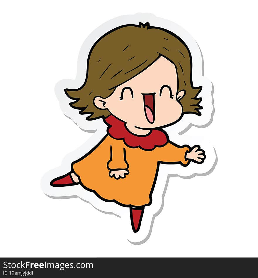 sticker of a cartoon happy woman