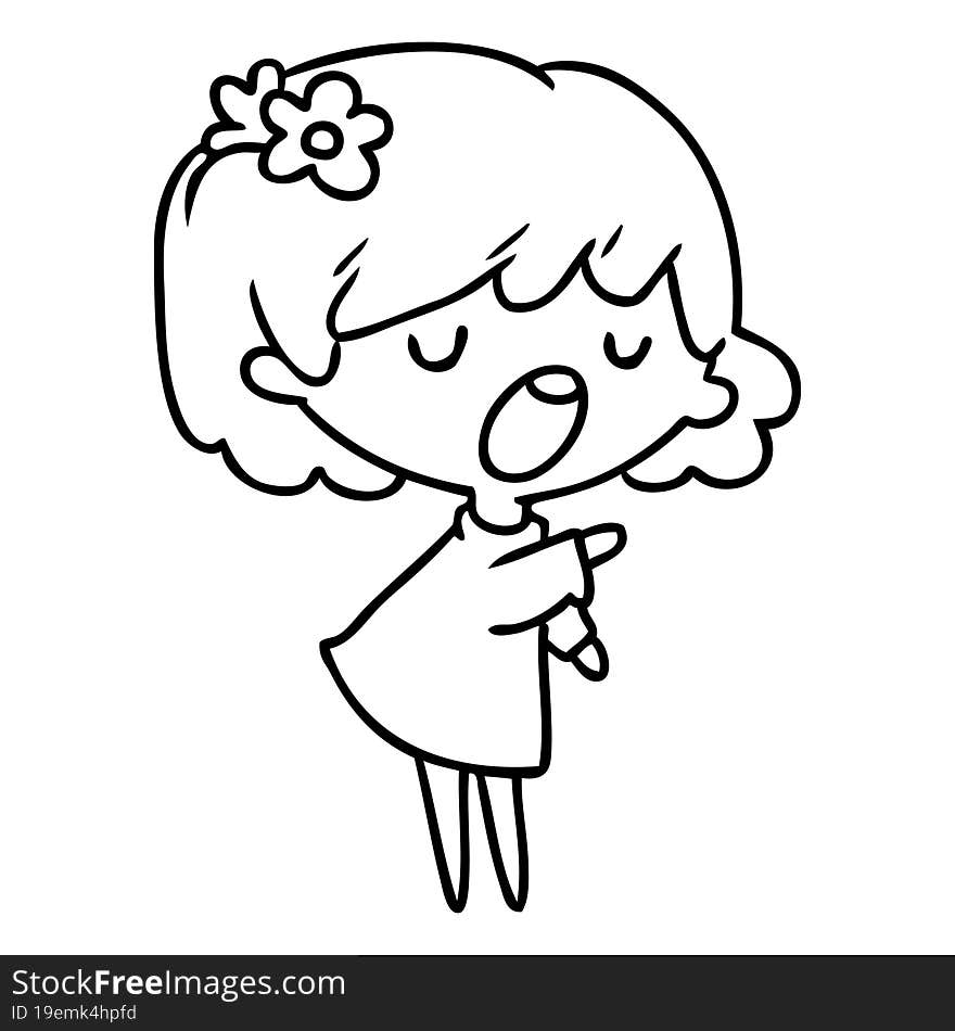 line drawing illustration of a cute kawaii girl. line drawing illustration of a cute kawaii girl