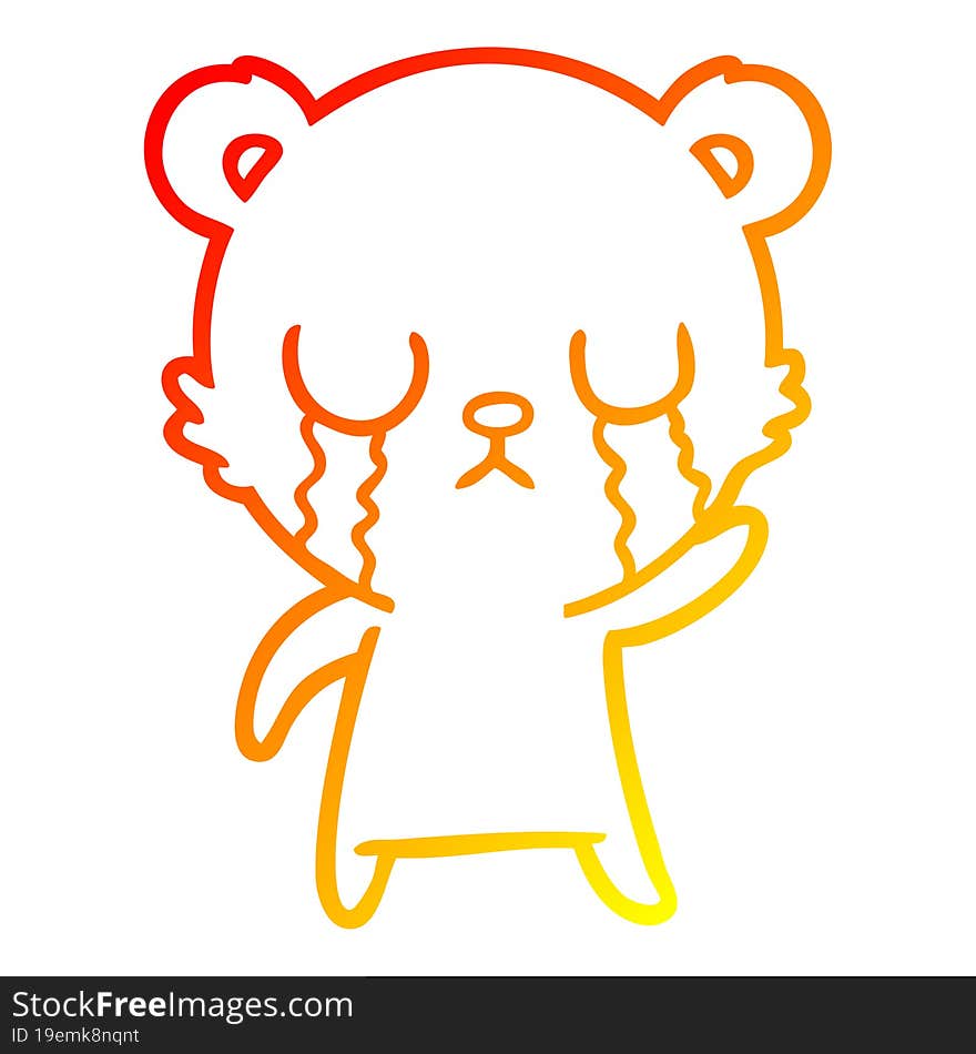 warm gradient line drawing crying cartoon bear