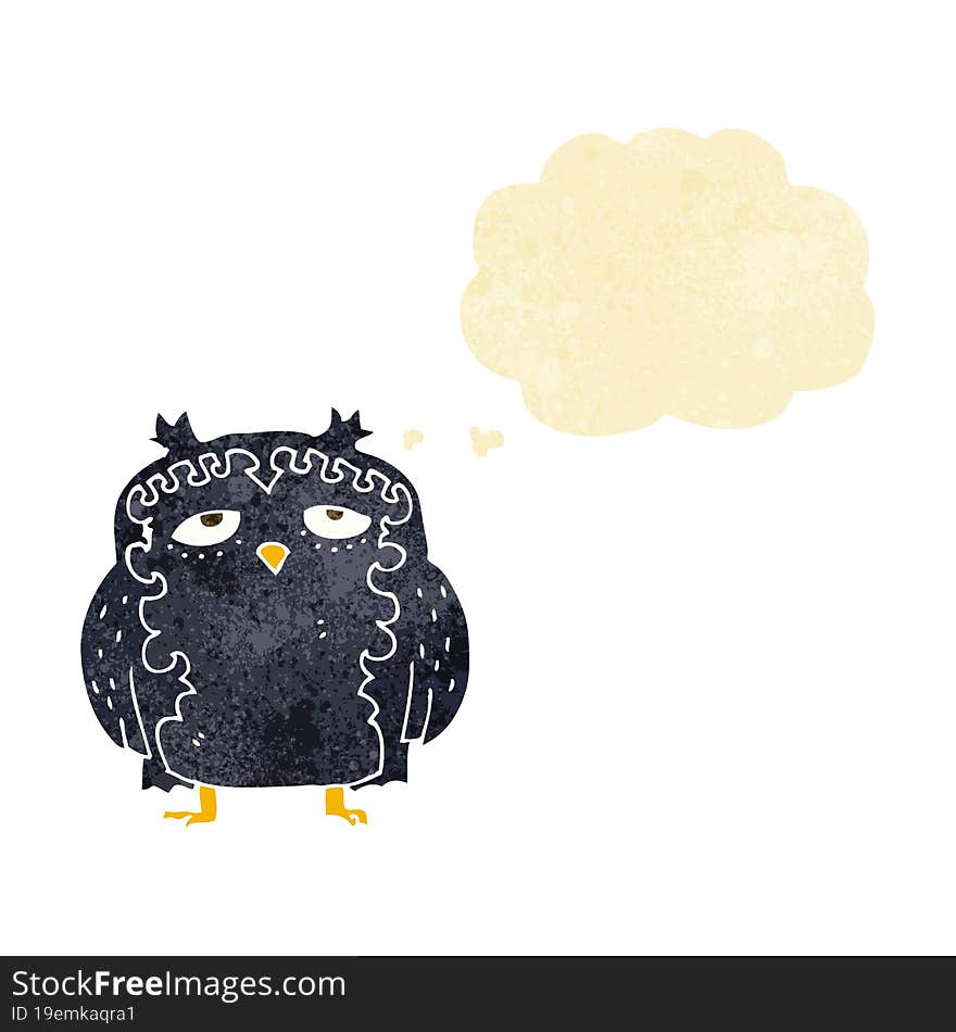 cartoon wise old owl with thought bubble