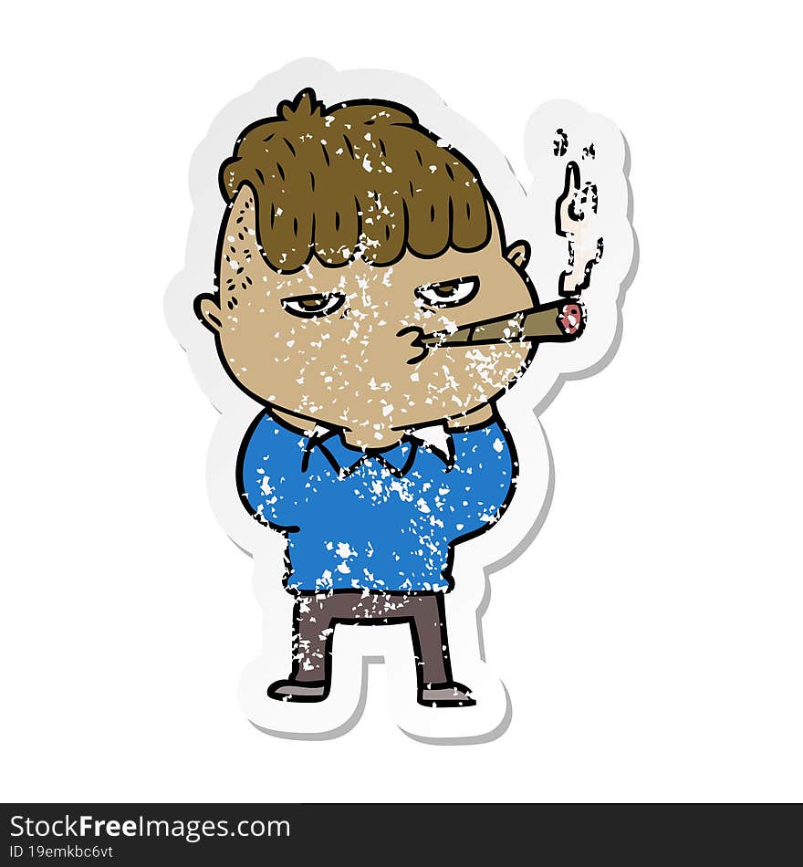 Distressed Sticker Of A Cartoon Man Smoking