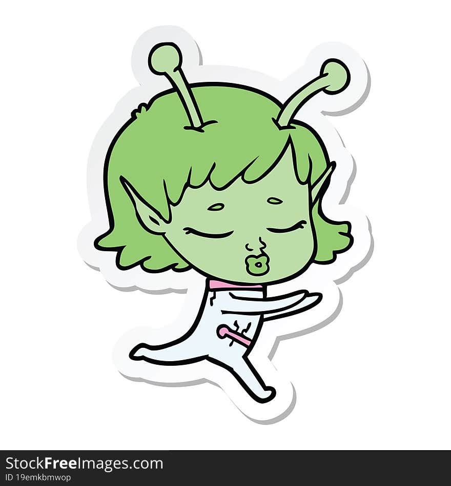 sticker of a cartoon alien girl