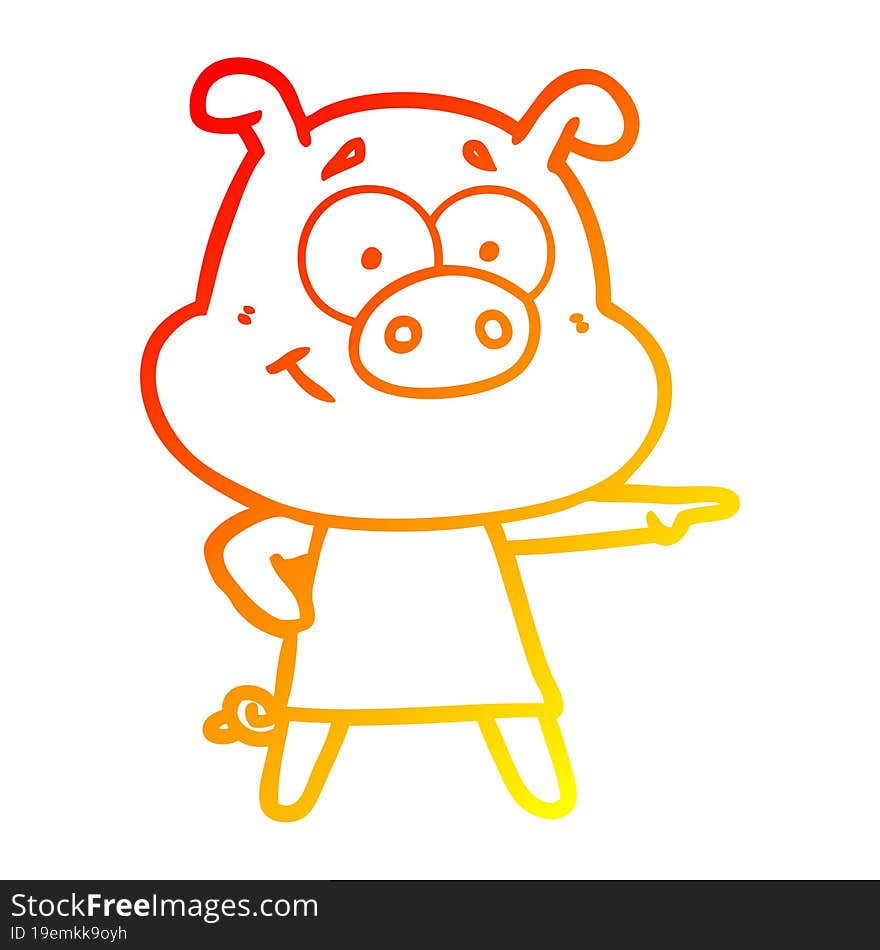 warm gradient line drawing of a happy cartoon pig