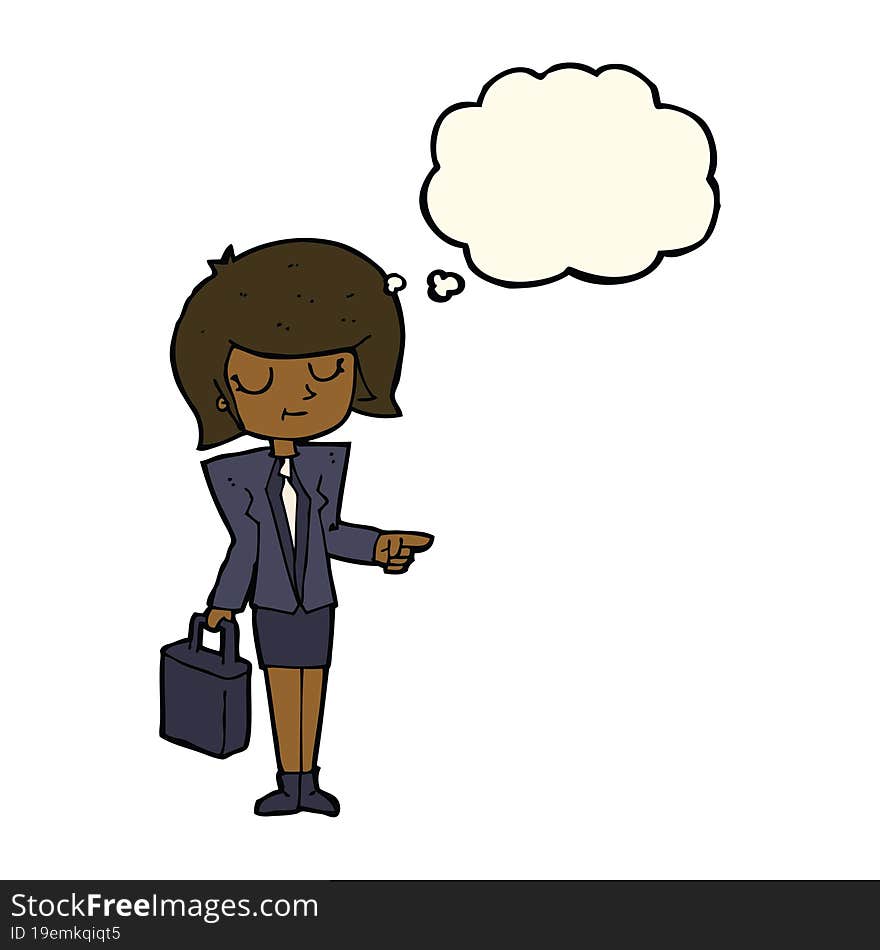 Cartoon Businesswoman Pointing With Thought Bubble