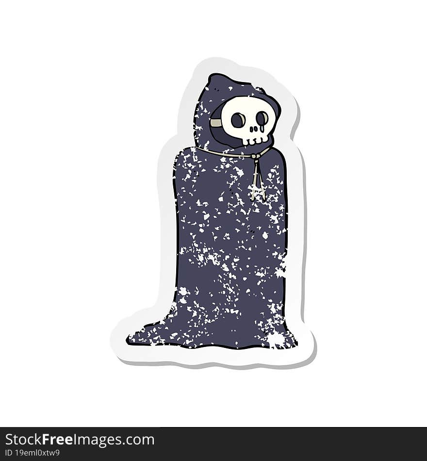 retro distressed sticker of a cartoon spooky halloween costume