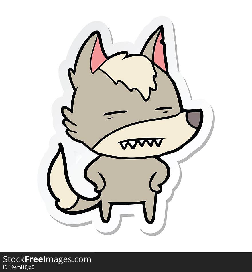 Sticker Of A Cartoon Wolf Showing Teeth