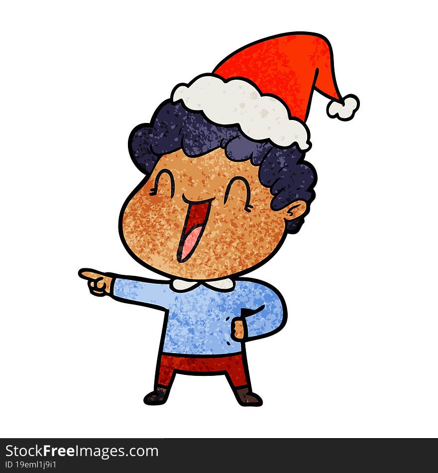 Textured Cartoon Of A Happy Man Wearing Santa Hat