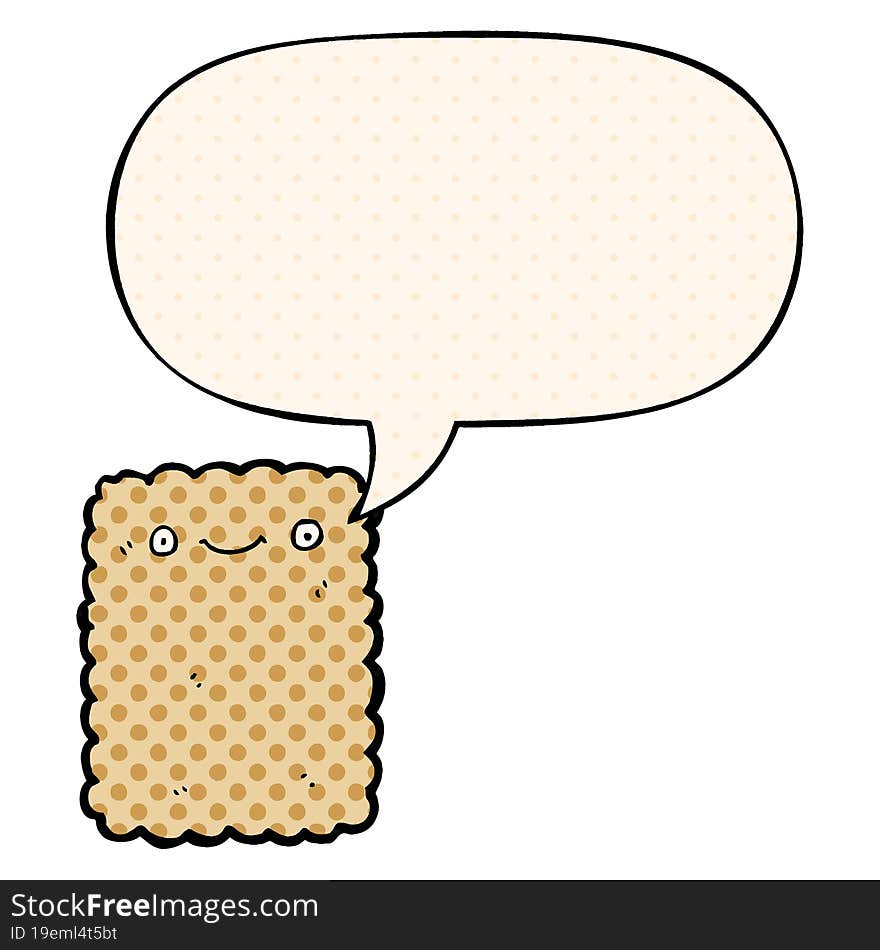 cartoon biscuit and speech bubble in comic book style