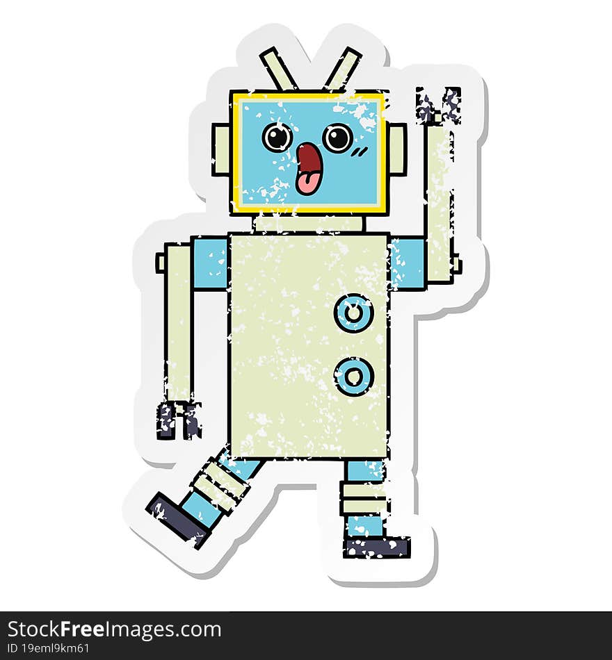 distressed sticker of a cute cartoon robot