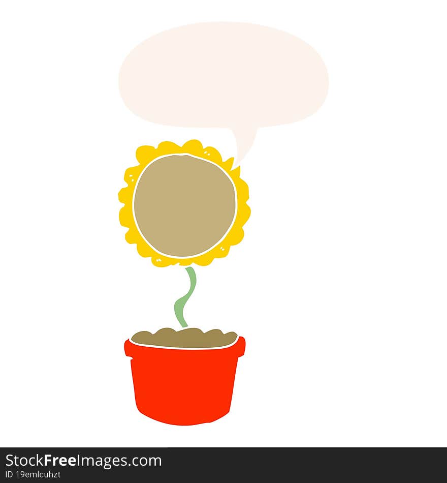 cute cartoon flower and speech bubble in retro style