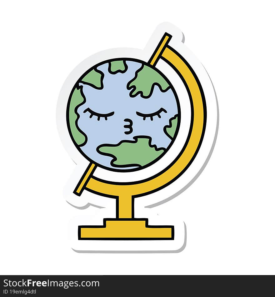 Sticker Of A Cute Cartoon Globe Of The World