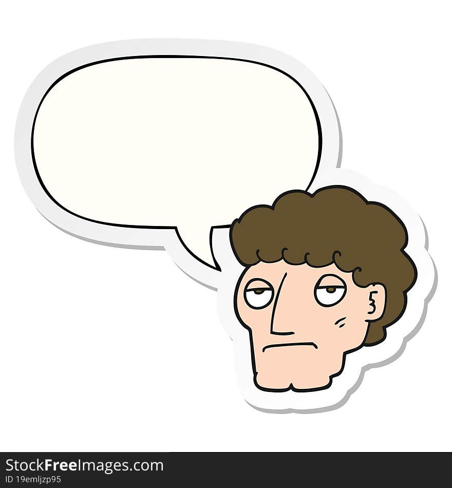 cartoon bored man and speech bubble sticker