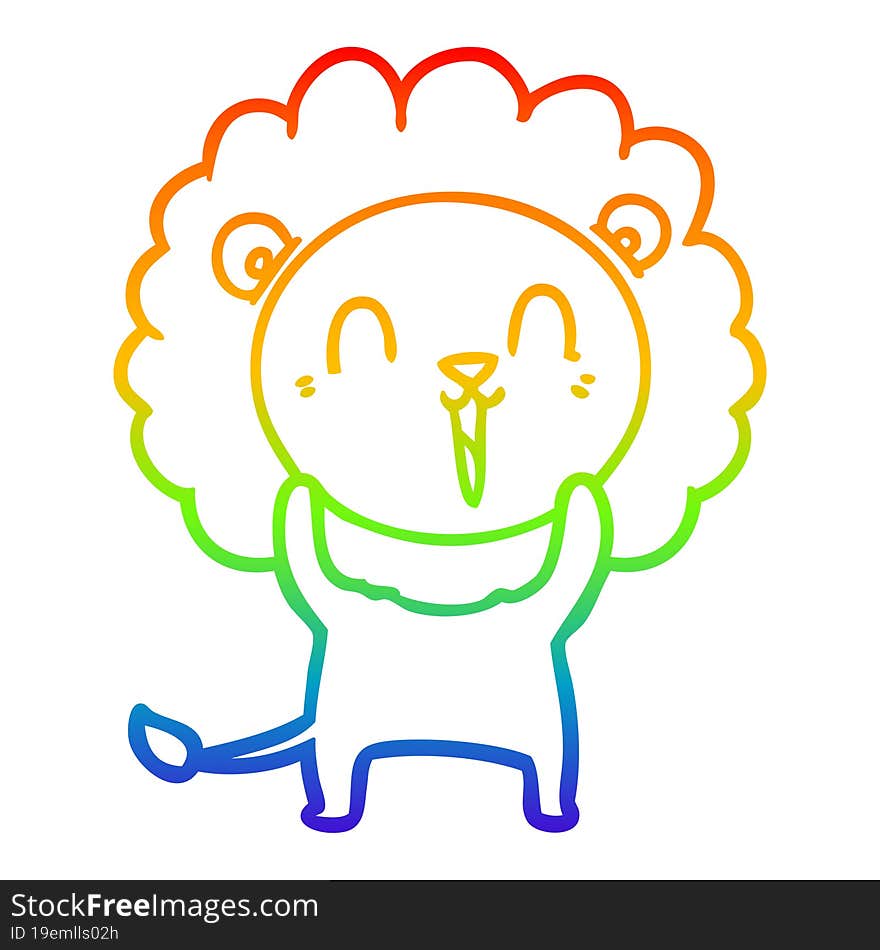 rainbow gradient line drawing of a laughing lion cartoon