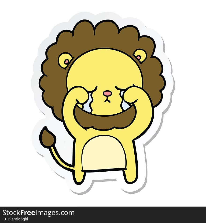 sticker of a crying cartoon lion