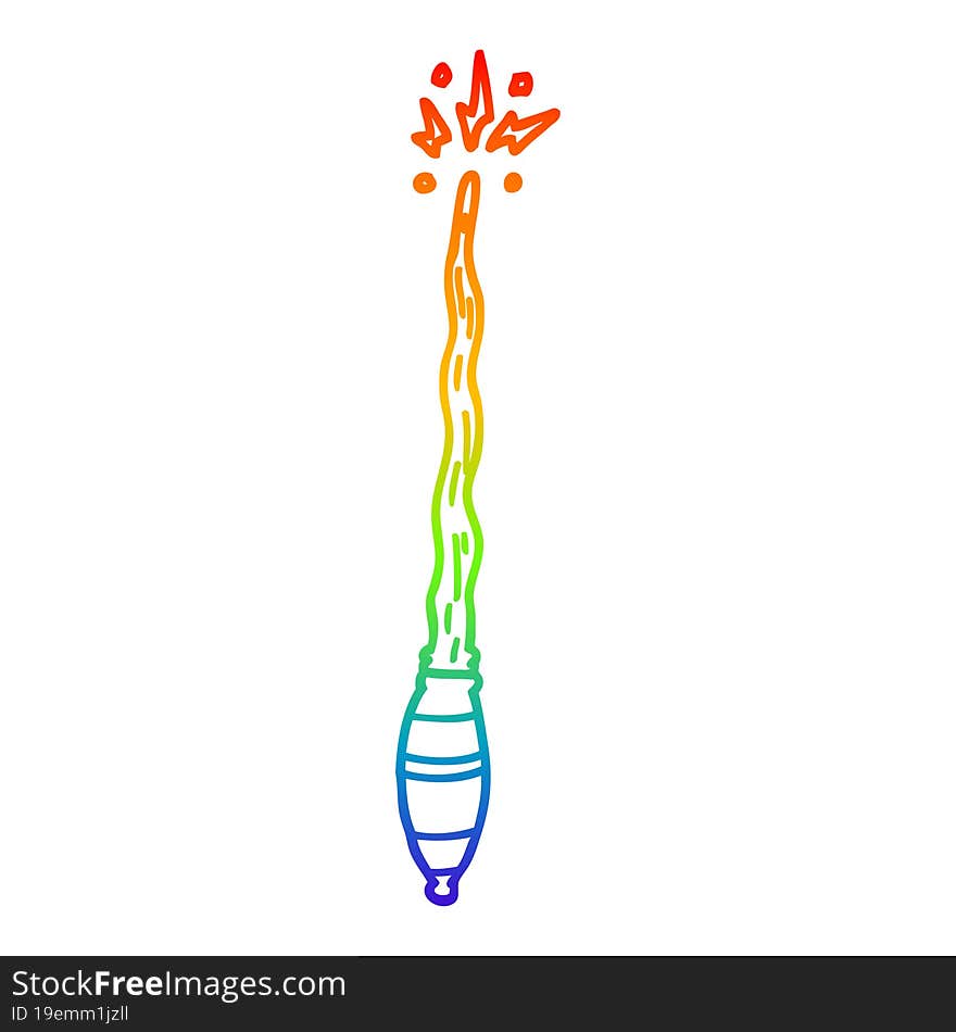 rainbow gradient line drawing of a cartoon magic wand