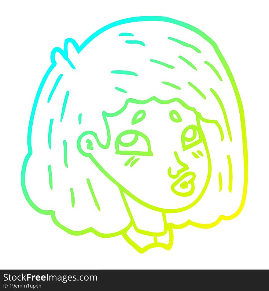 cold gradient line drawing of a cartoon face girl