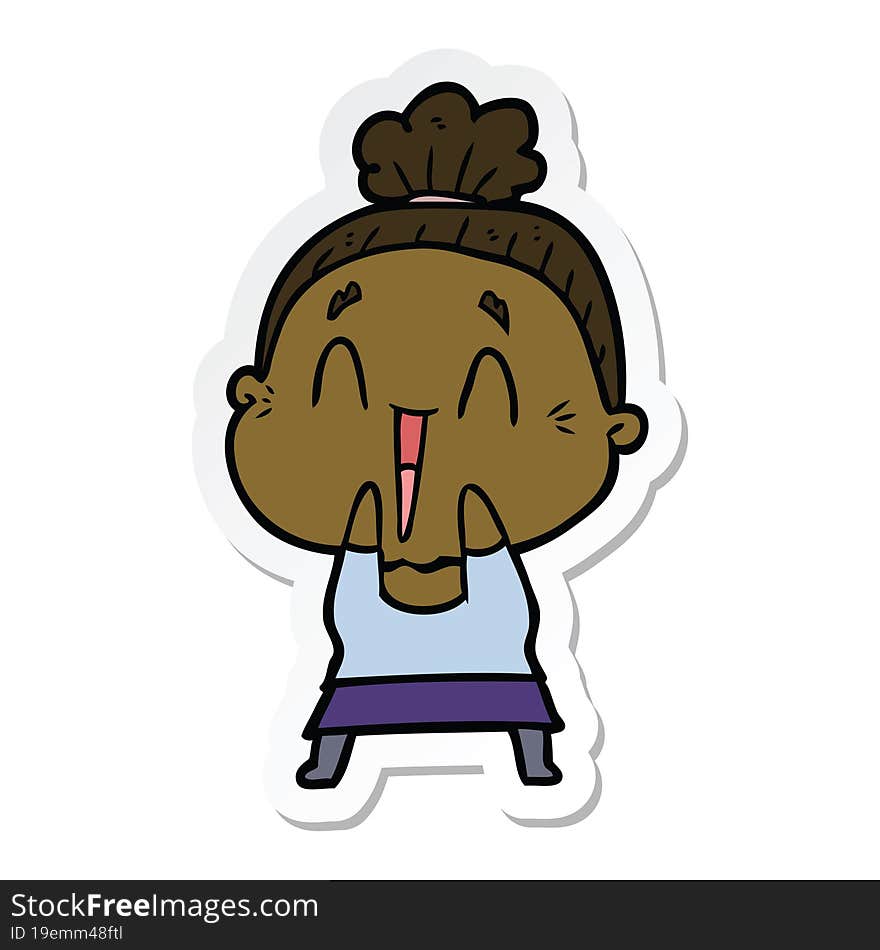 sticker of a cartoon happy old lady