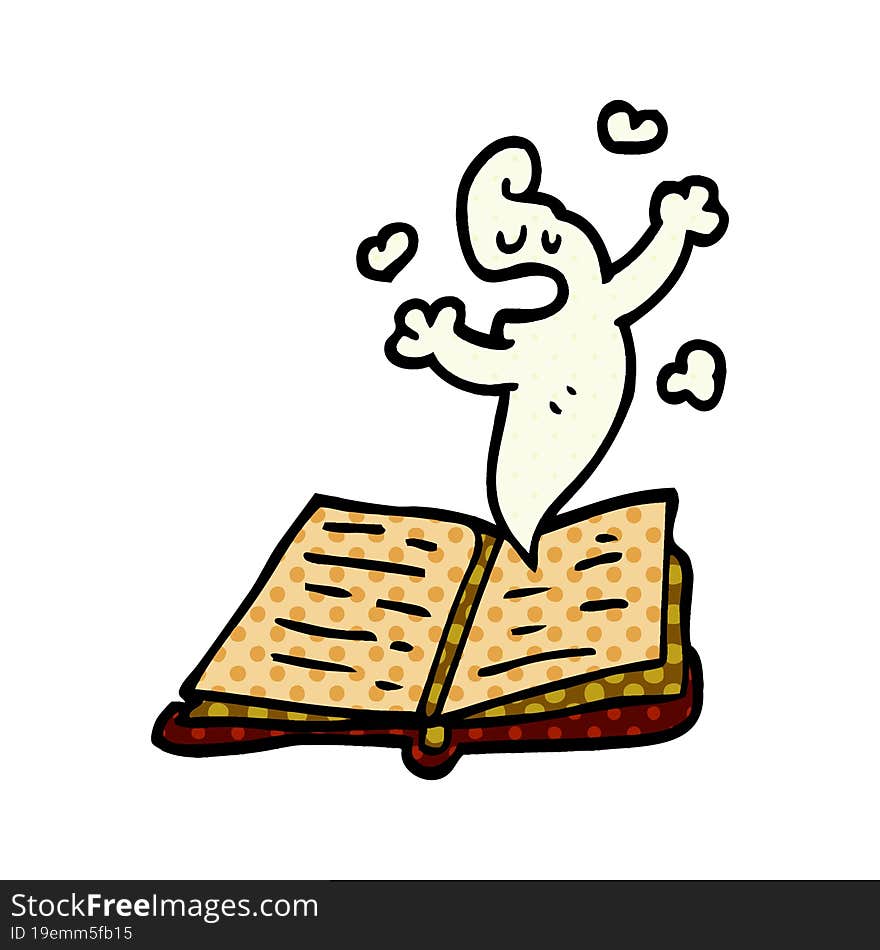 cartoon doodle spell book with ghost