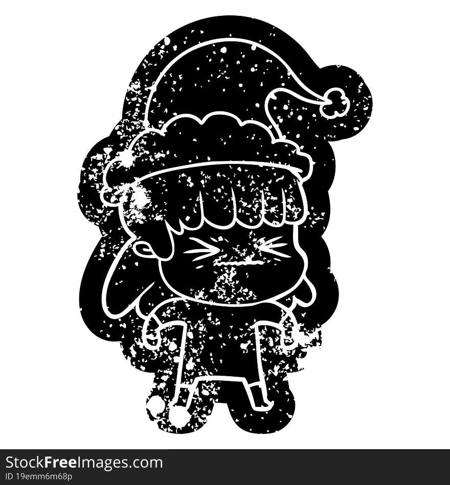 Cartoon Distressed Icon Of A Woman Wearing Santa Hat